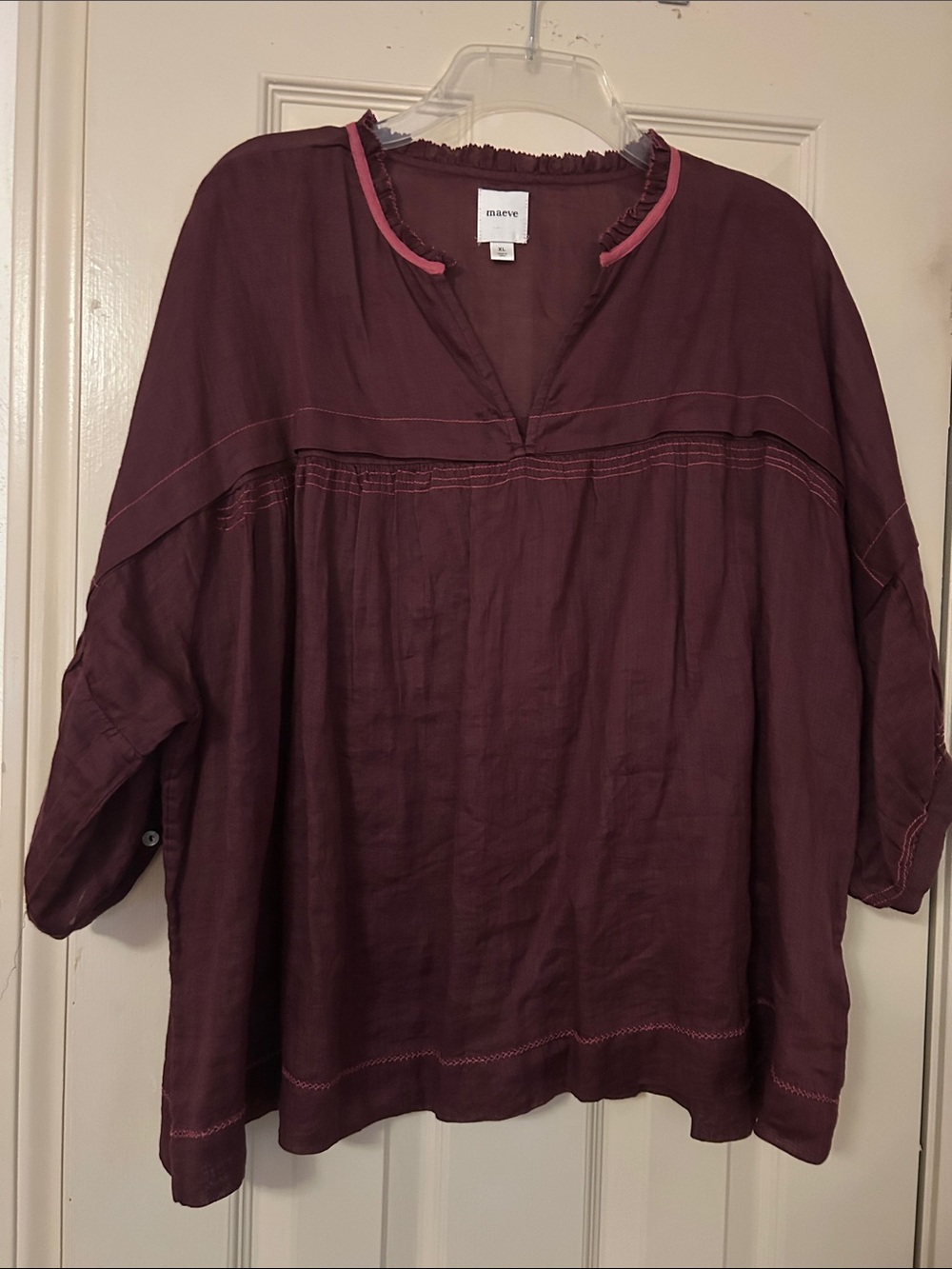 Anthropologie Wine Tunic with Pink Trim